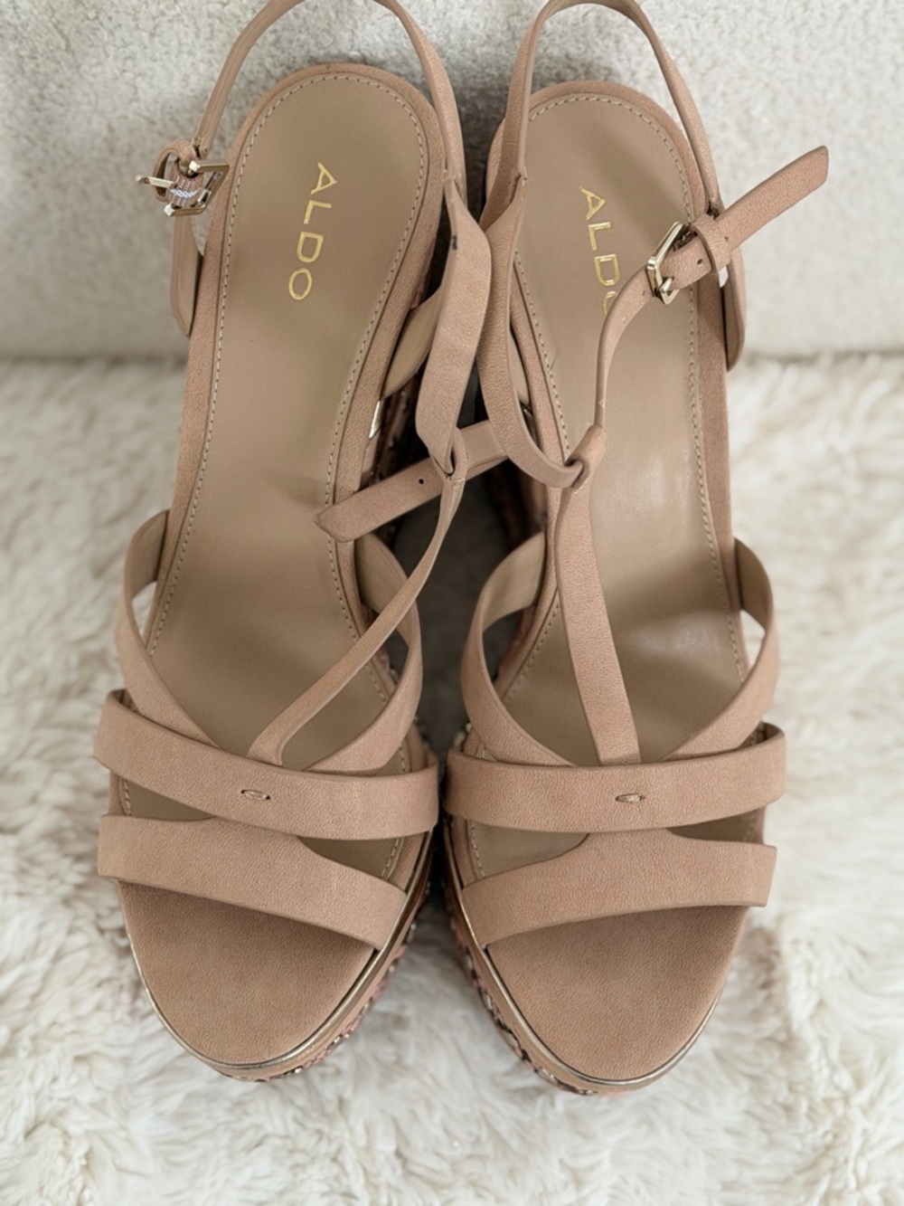 ALDO Beige and Brown Platform Wedge Sandals - Picture 3 of 5